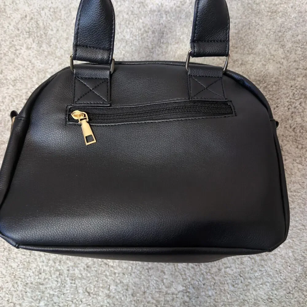Black Faux Leather Satchel Bag Gothic